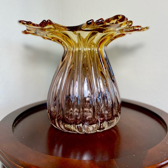 VASE Mouth Blown Amber Vase Italian Murano - Picture 14 of 17